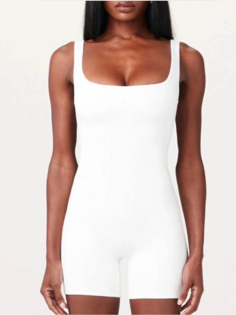 Naked Wardrobe Ivory Bodycon Biker Short Romper | XS